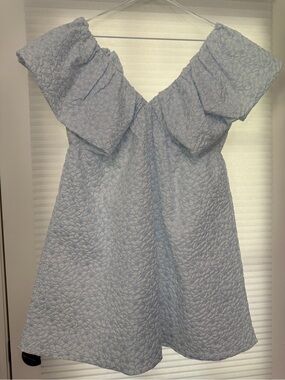 Day & Moon Light Blue Off-Shoulder Textured Mini Dress